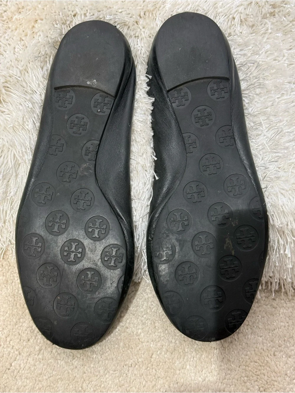 Tory Burch Reva ballet flats black leather with silver logo 9.5
